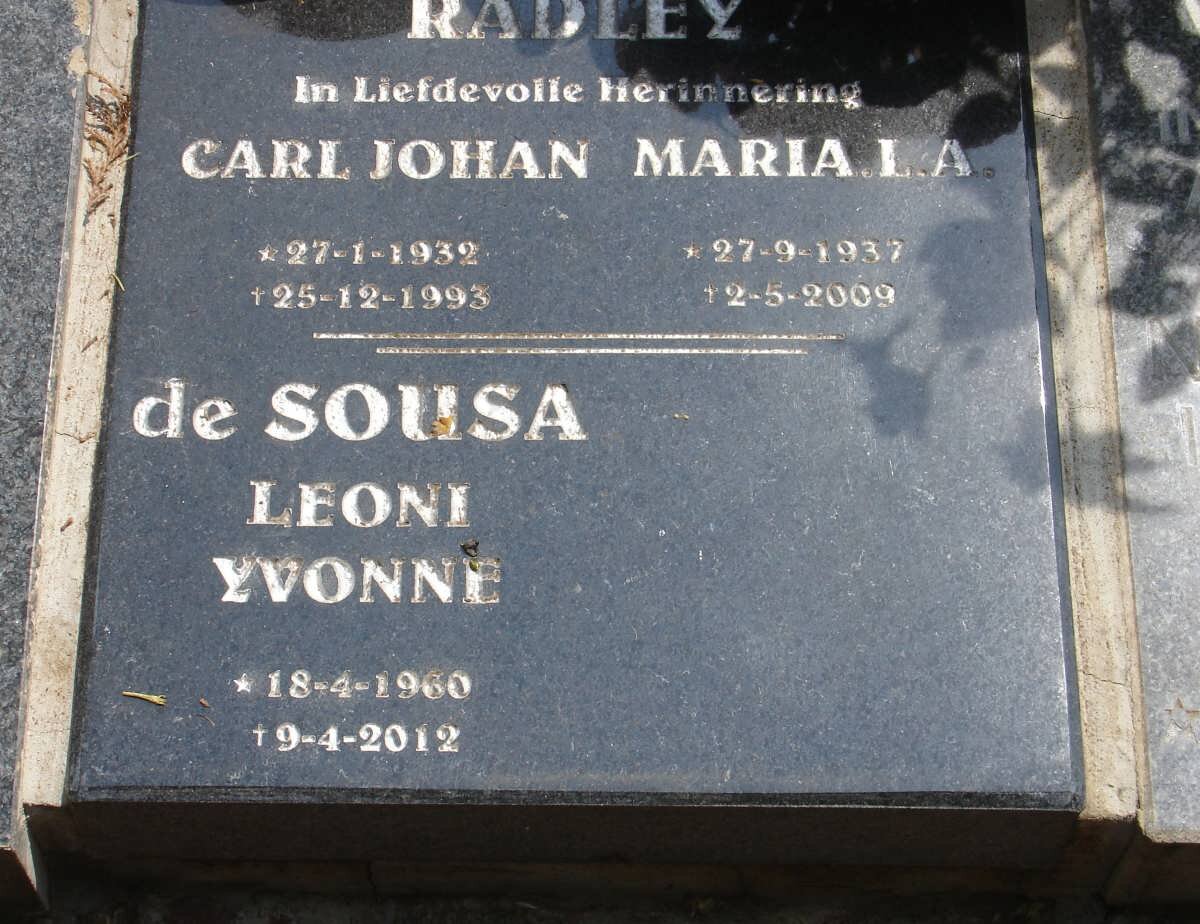 RADLEY Carl Johan 1932-1993 &amp; Maria L.A. 1937-2009 :: DE SOUSA Leoni Yvonne 1960-2012