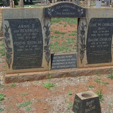RENSBURG Annie S. 1884-1951 :: GROBLER Persis 1943-1954