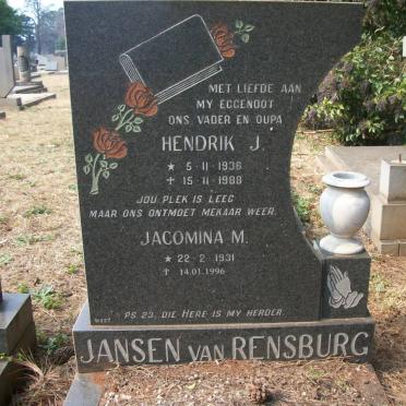 RENSBURG Hendrik J., Jansen van 1936-1988 &amp; Jacomina M. 1931-1996