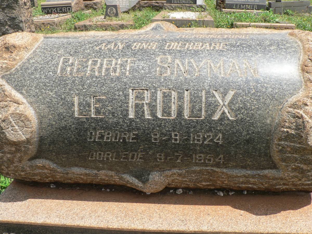ROUX Gerrit Snyman, le 1924-1954