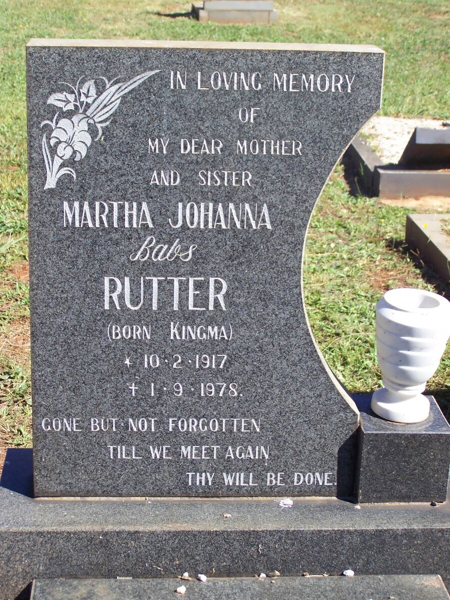 RUTTER Martha Johanna nee KINGMA 1917-1978