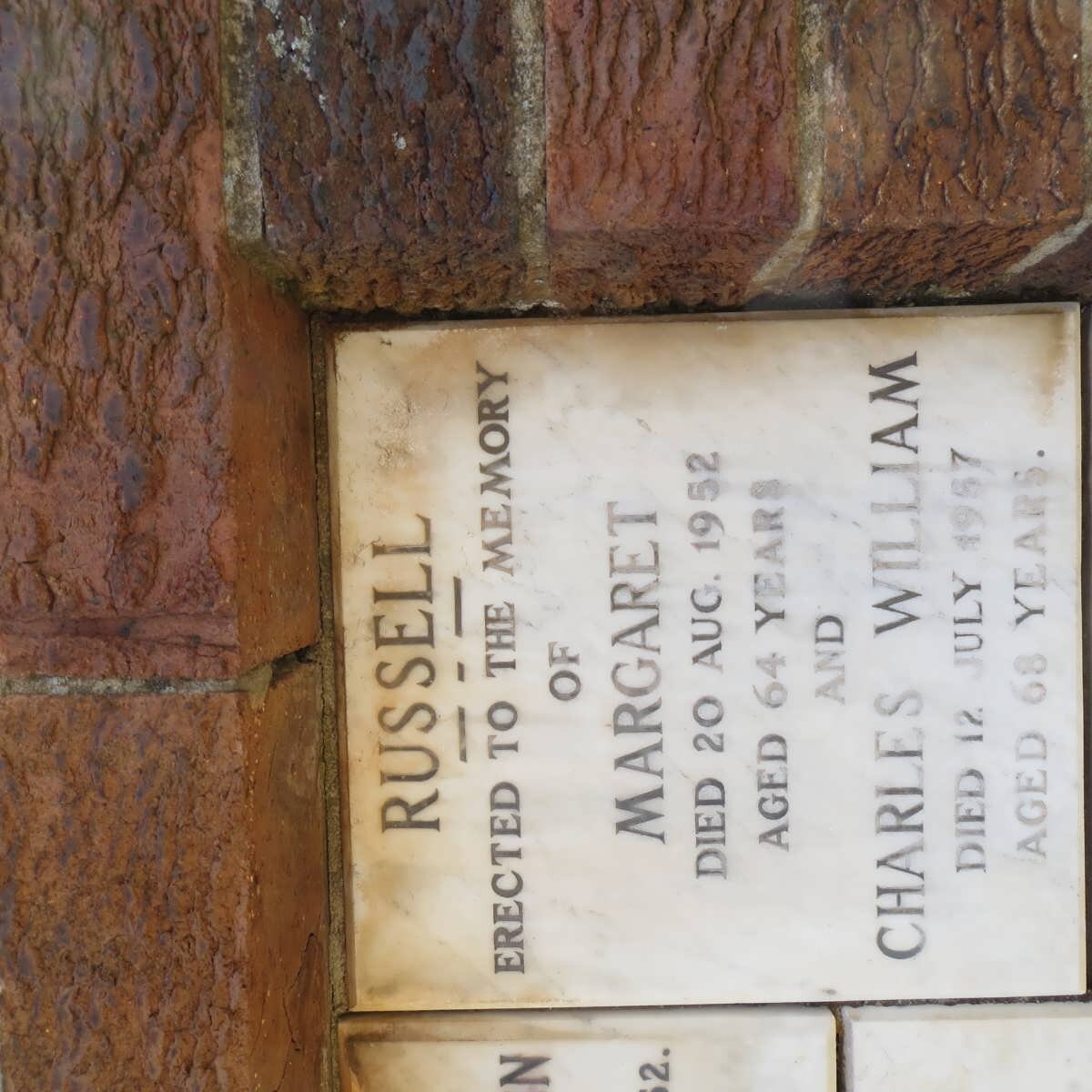 RUSSELL Charles William -1957 &amp; Margaret -1952