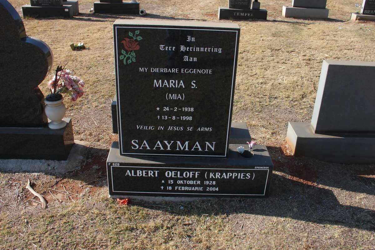 SAAYMAN Albert Oeloff 1928-2004 &amp; Maria S. 1938-1998