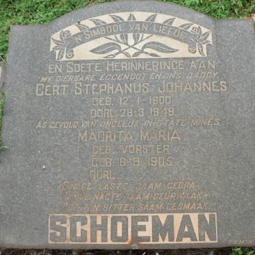 SCHOEMAN Gert Stephanus Johannes 1900-1949 &amp; Magrita Maria VORSTER 1906-