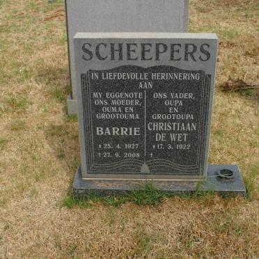 SCHEEPERS Christiaan De Wet 1922- &amp; Barrie 1927-2008