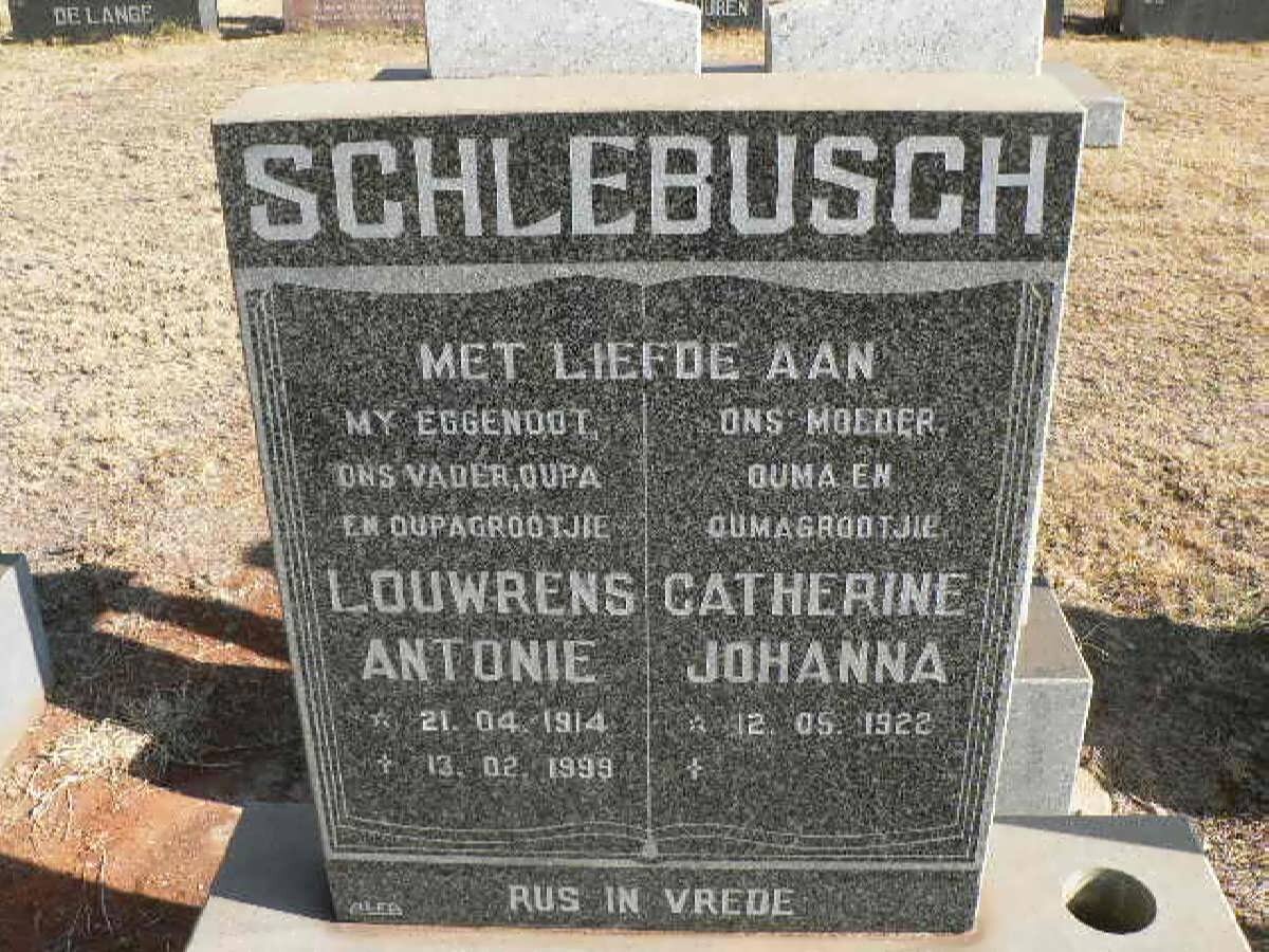 SCHLEBUSCH Louwrens Antoni 1914-1999 &amp; Catherine Johanna 1922-
