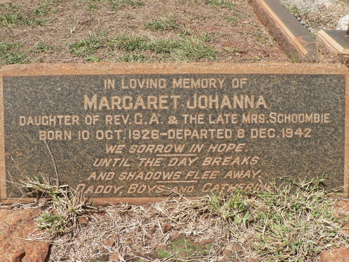 SCHOOMBIE Margaret Johanna 1926-1942