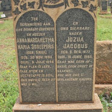 SCHEEPERS Jozua Jacobus 1877-1953 &amp; Anna Margaretha Maria KRIEK 1883-1945