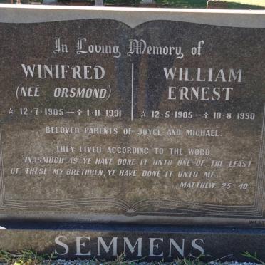 SEMMENS William Ernest 1905-1990 &amp; Winnifred ORSMOND 1905-1991