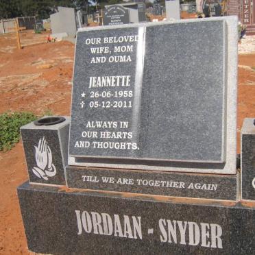 SNYDER Jeanette, Jordaan 1958-2011