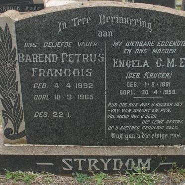 STRYDOM Barend Petrus Francois 1892-1965 &amp; Engela G.M.E. KRUGER 1891-1959