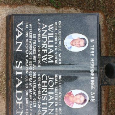 STADEN William Andrew, van 1940-2011 &amp; Johanna Christina 1943-1998