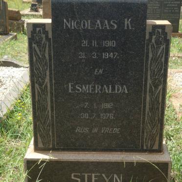 STEYN Nicolaas K. 1910-1947 &amp; Esmeralda 1912-1976