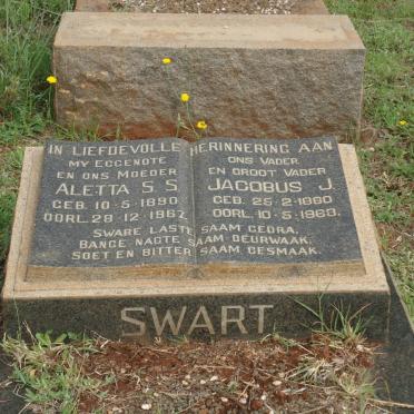 SWART Jacobus J. 1980-1968 &amp; Aletta S.S. 1890-1962