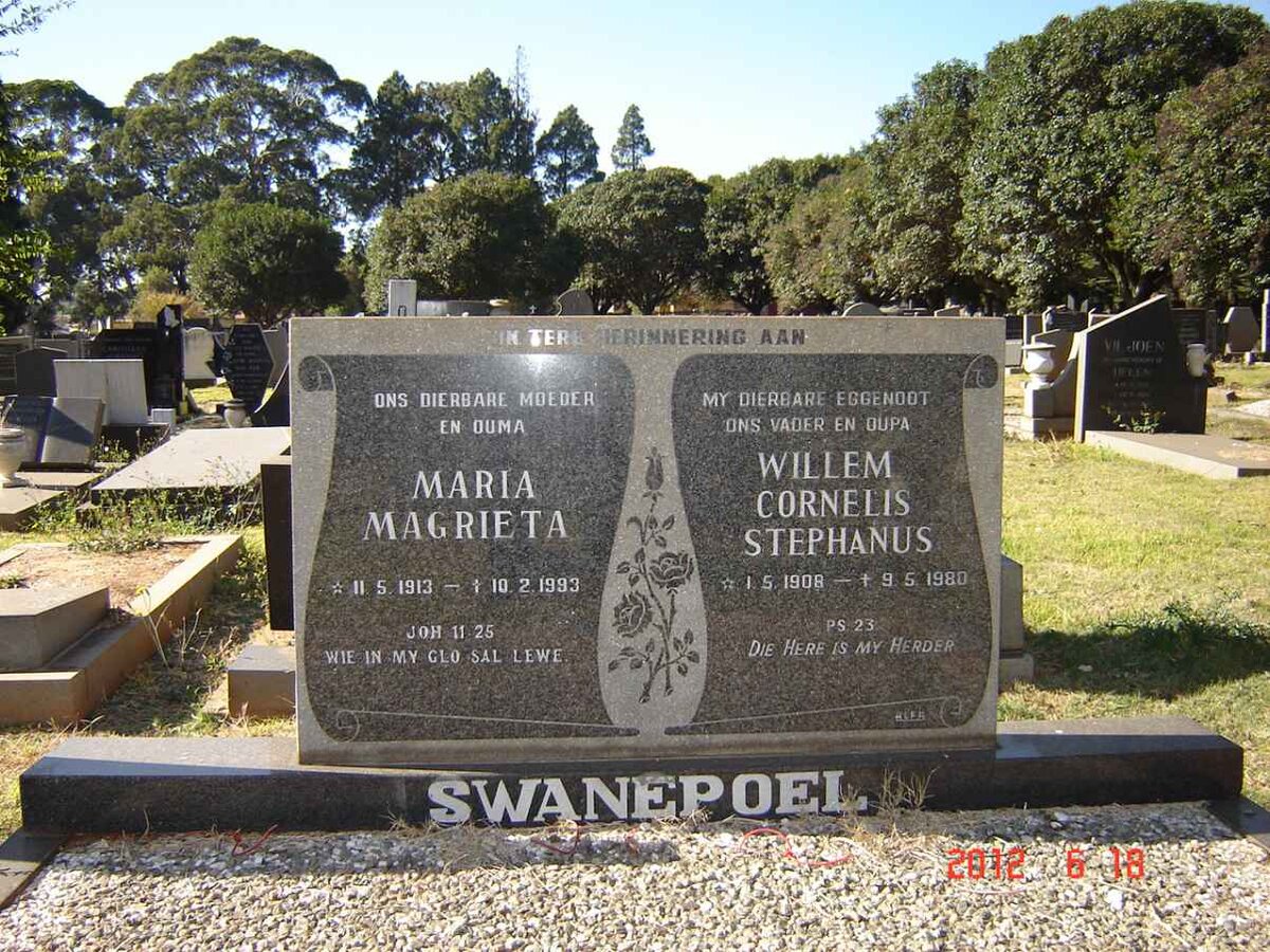SWANEPOEL Willem Cornelis Stephanus 1908-1980 &amp; Maria Magrieta 1913-1993