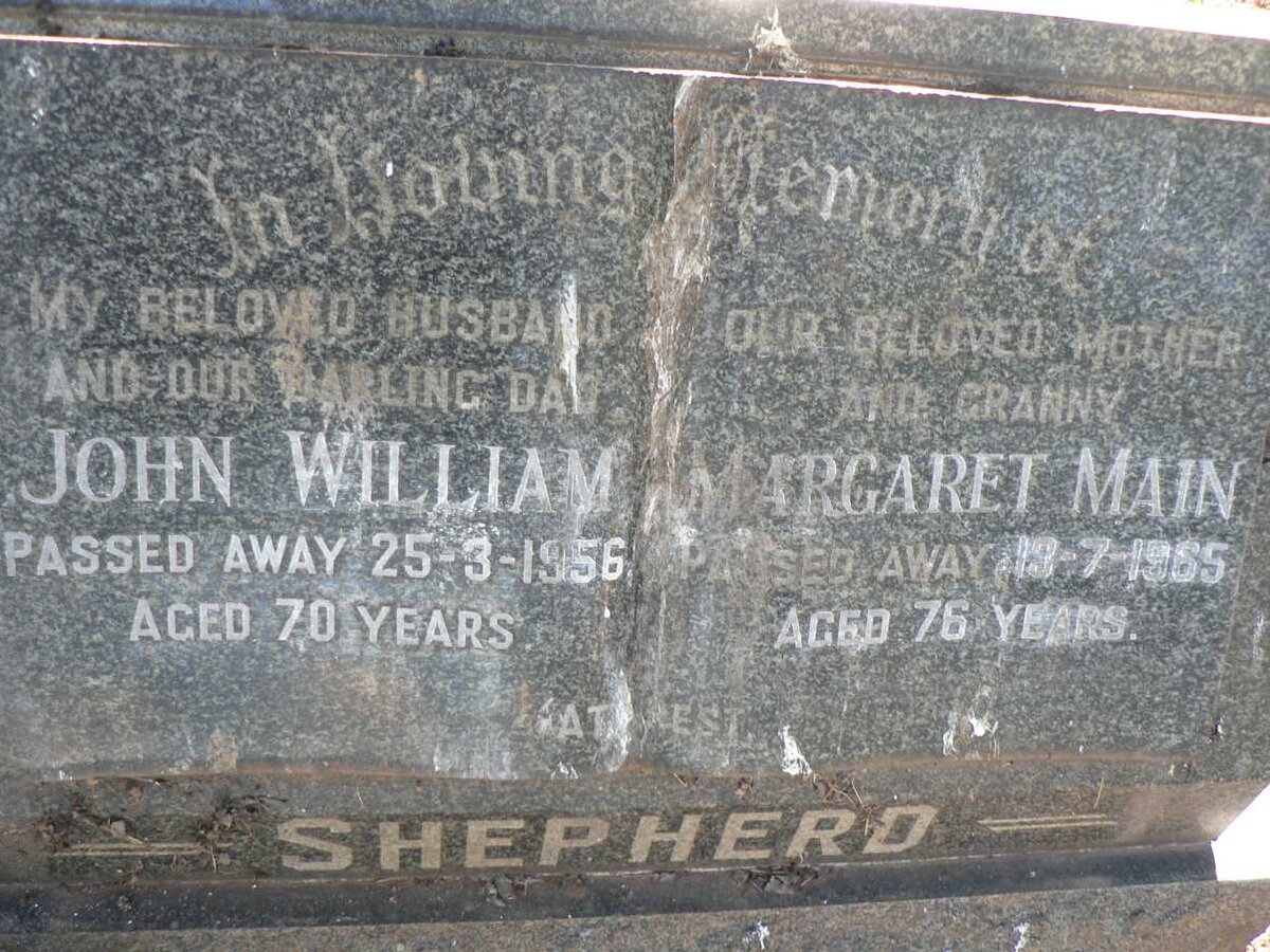 SHEPHERD John William -1956 &amp; Margaret Main -1965