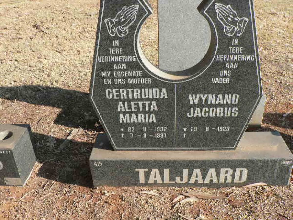 TALJAARD Wynand Jacobus 1923- &amp; Gertruida Aletta Maria 1932-1997