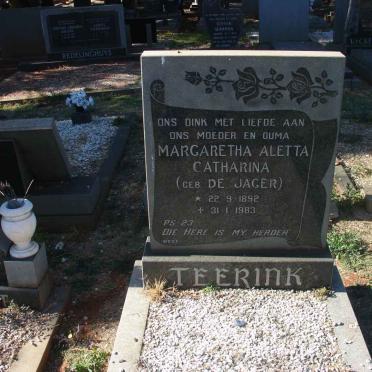 TEERINK Margaretha Aletta Catharina nee DE JAGER 1892-1983