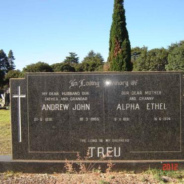 TREU Andrew John 1891-1965 &amp; Alpha Ethel 1891-1974