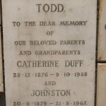 TODD Johnston 1879-1967 &amp; Catherine Duff 1876-1955