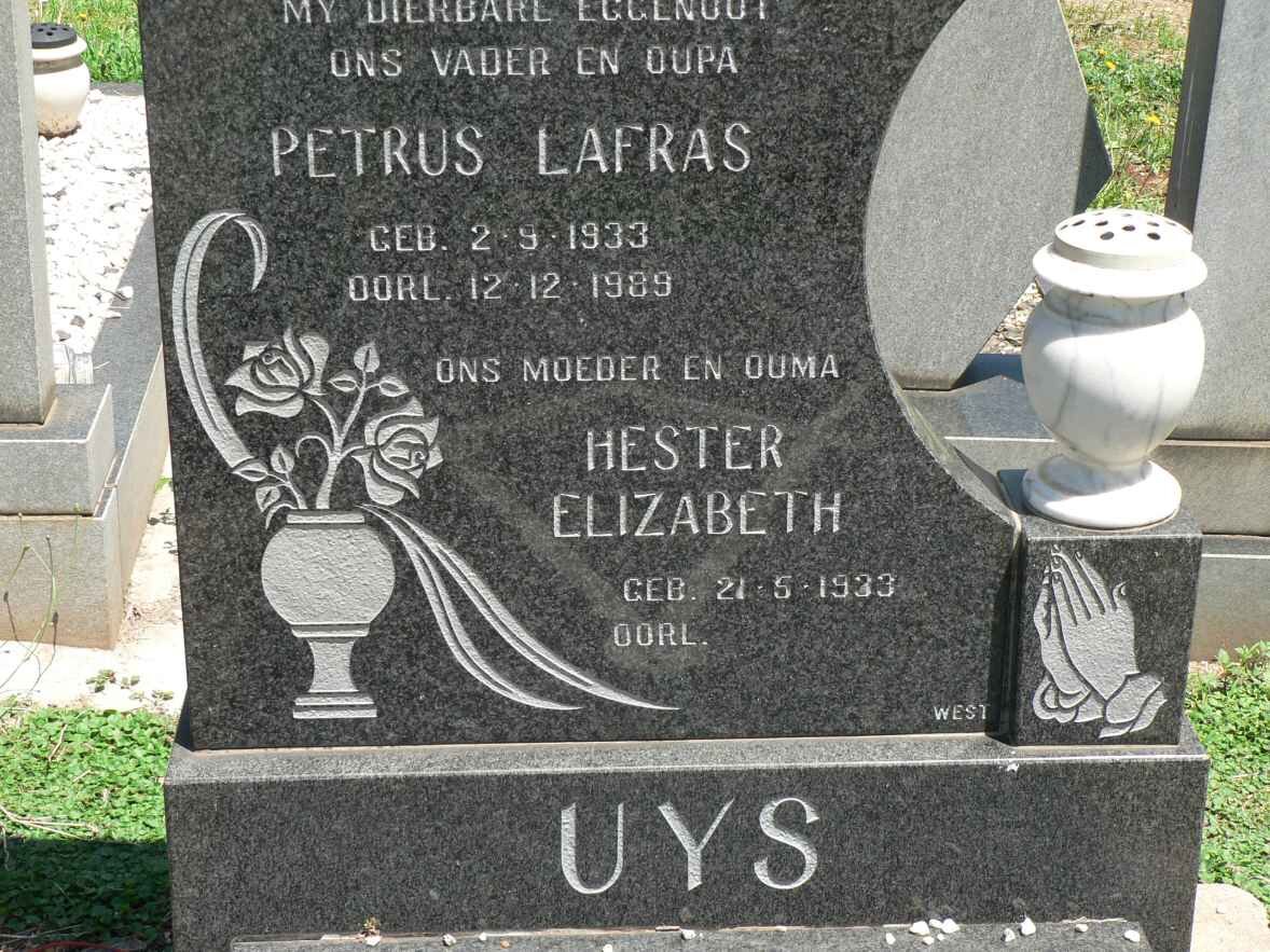 UYS Petrus Lafras 1933-1989 &amp; Hester Elizabeth 1933-
