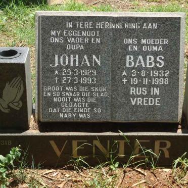 VENTER Johan 1929-1993 &amp; Babs 1932-1998
