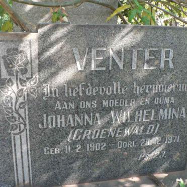 VENTER Johanna Wilhelmina nee GROENEWALD 1902-1971