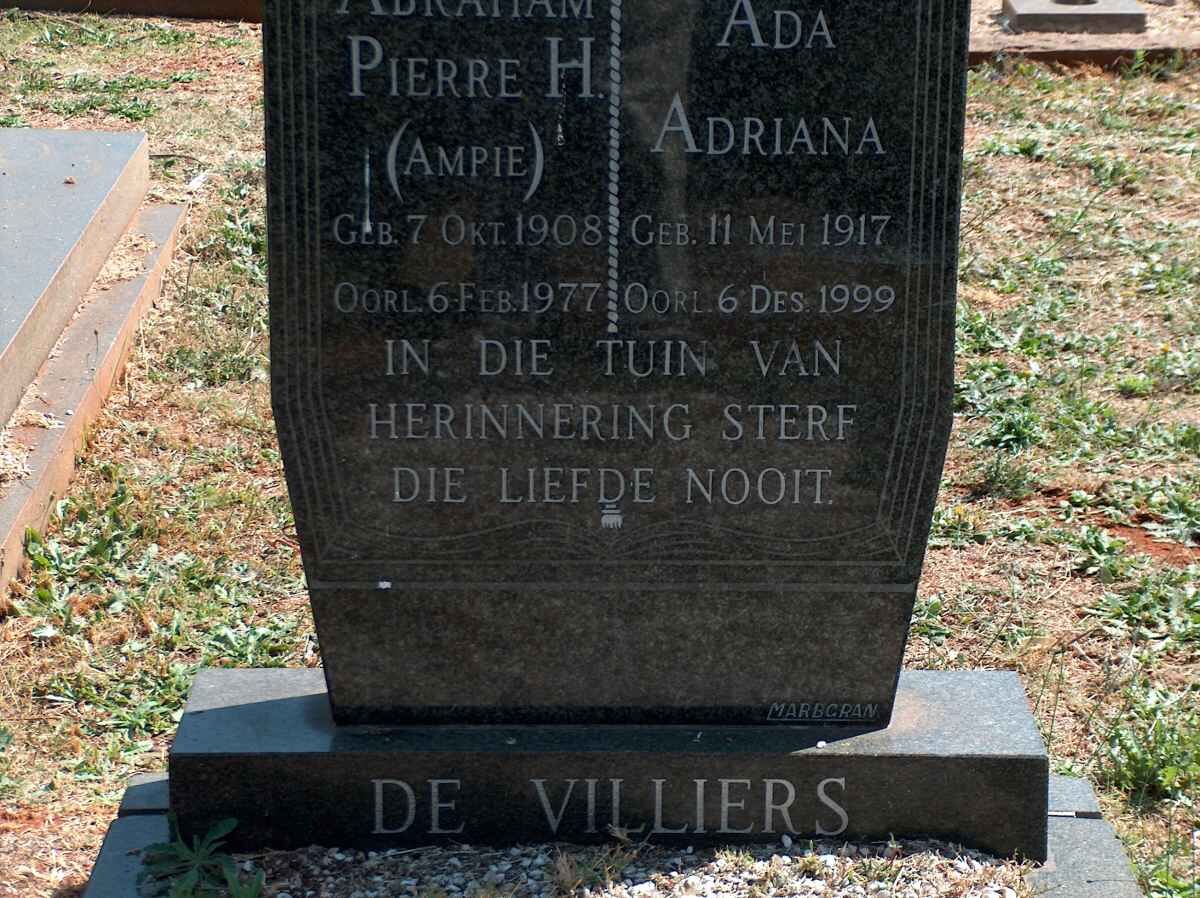 VILLIERS Abraham Pierre H., de 1908-1977 &amp; Ada Adriana 1917-1999