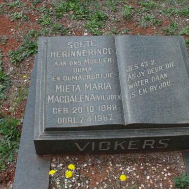 VICKERS Mieta Maria Magdalena nee VILJOEN 1888-1967