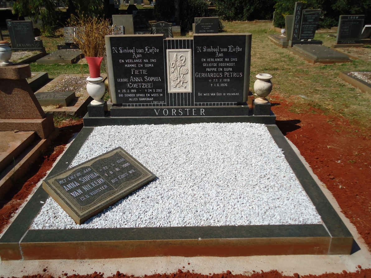 VORSTER Gerhardus Petrus &amp; Anna Sophia COETZEE :: VAN NIEKERK Anna Sophia nee VORSTER