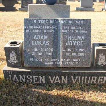 VUUREN Adam Lukas, Jansen van 1925-1999 &amp; Thelma Joyce 1929-2007