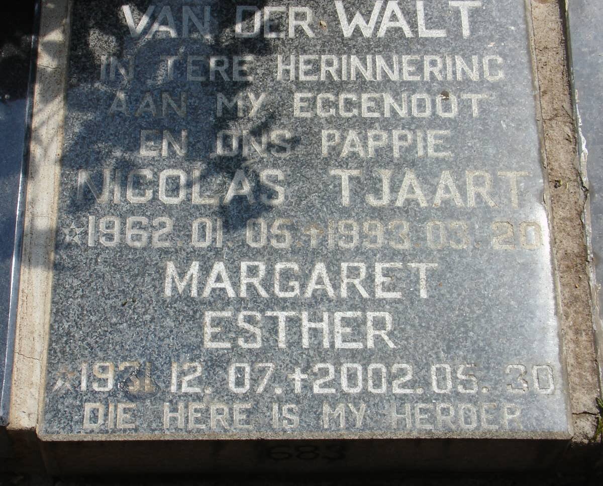 WALT Nicolas Tjaart, van der 1962-1993 &amp; Margareet Esther 1931-2002
