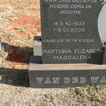WALT Marthina Elizabeth Magdalena, van der 1933-2000