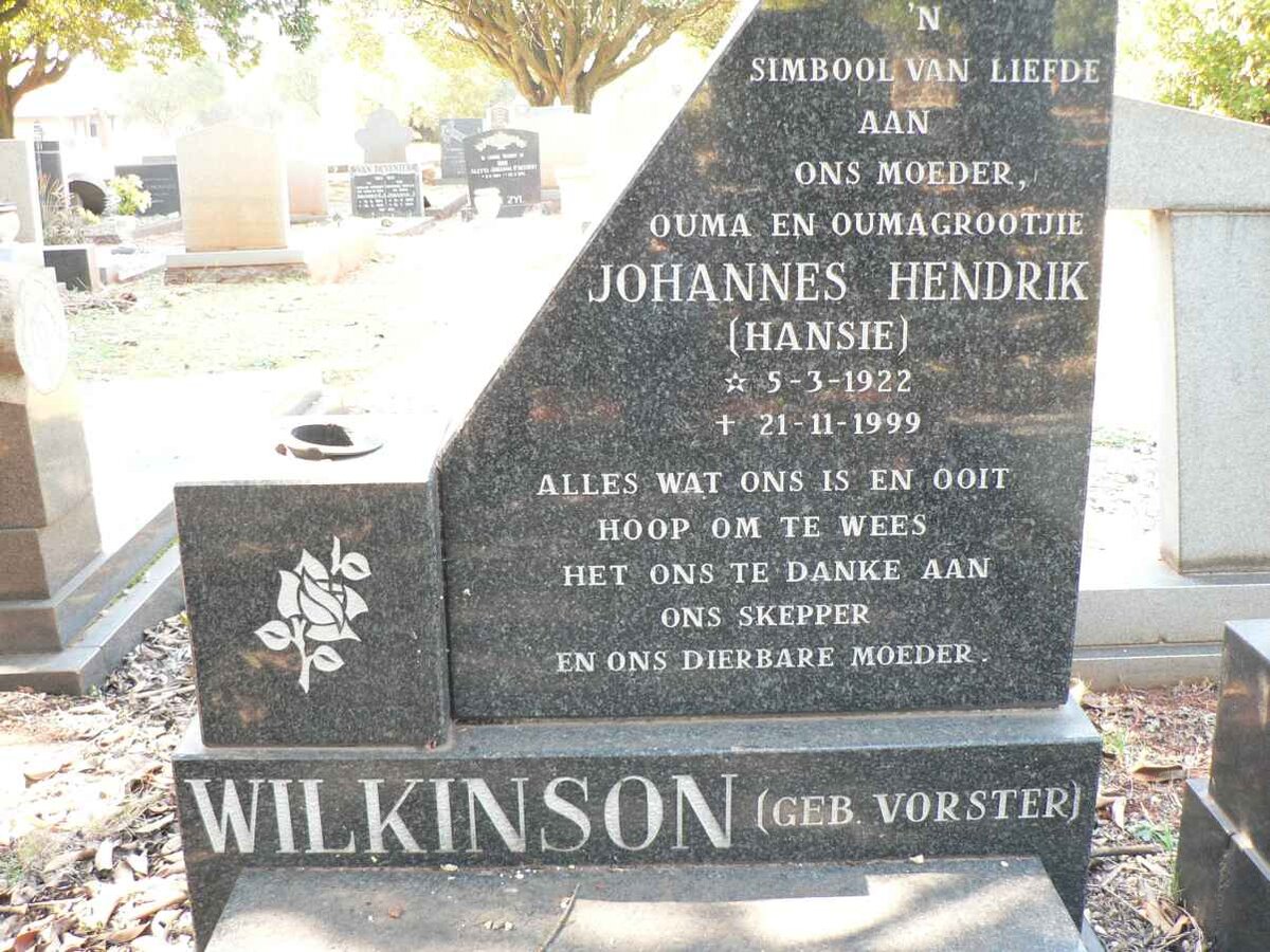 WILKINSON Johannes Hendrik nee VORSTER 1922-1999