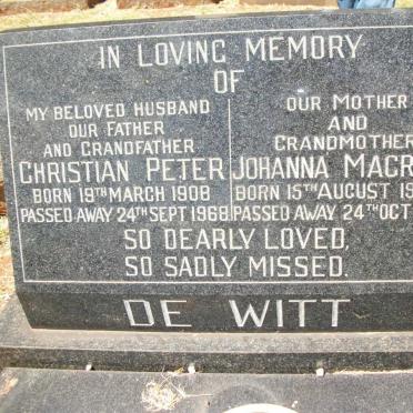 WITT Christian Peter, de 1908-1968 &amp; Johanna Magrieta 1908-1973