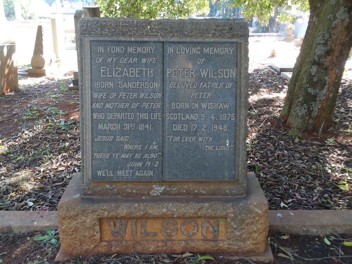 WILSON Peter 1875-1948 &amp; Elizabeth SANDERSON -1941