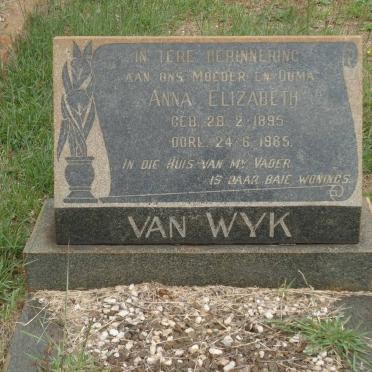 WYK Anna Elizabeth, van 1895-1965