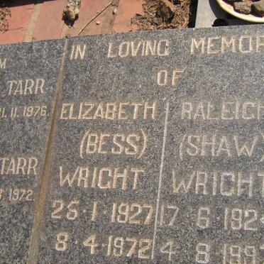 WRIGHT Raleigh 1924-1997 &amp; Elizabeth 1927-1972