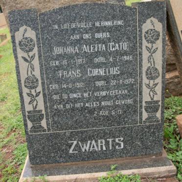ZWARTS Frans Cornelius 1912-1972 &amp; Johanna Aletta CATO 1917-1972
