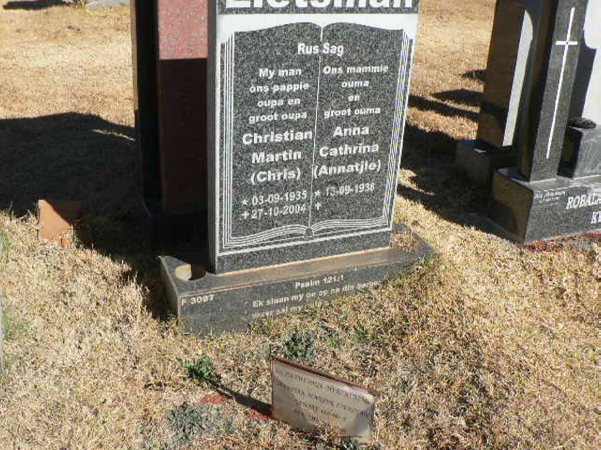 ZIETSMAN Christian Martin 1935-2004 &amp; Anna Cathrina 1938-