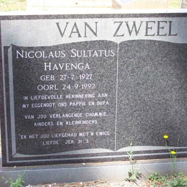 ZWEEL Nicolaus Sultatus Havenga, van 1927-1992