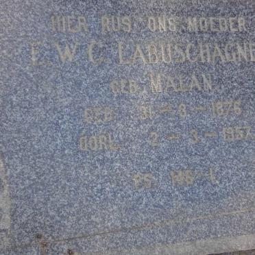 LABUSCHAGNE E.W.C. nee MALAN 1876-1957