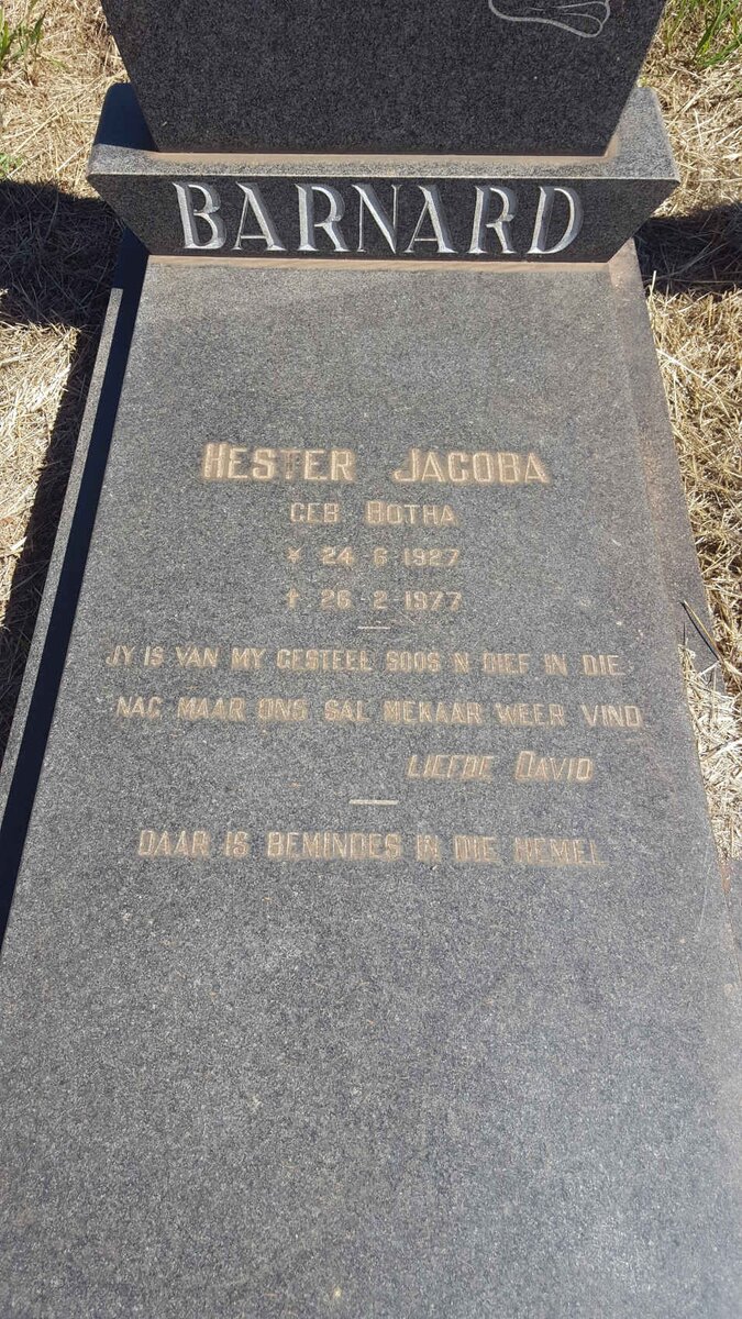 BARNARD Hester Jacoba nee BOTHA 1927-1977