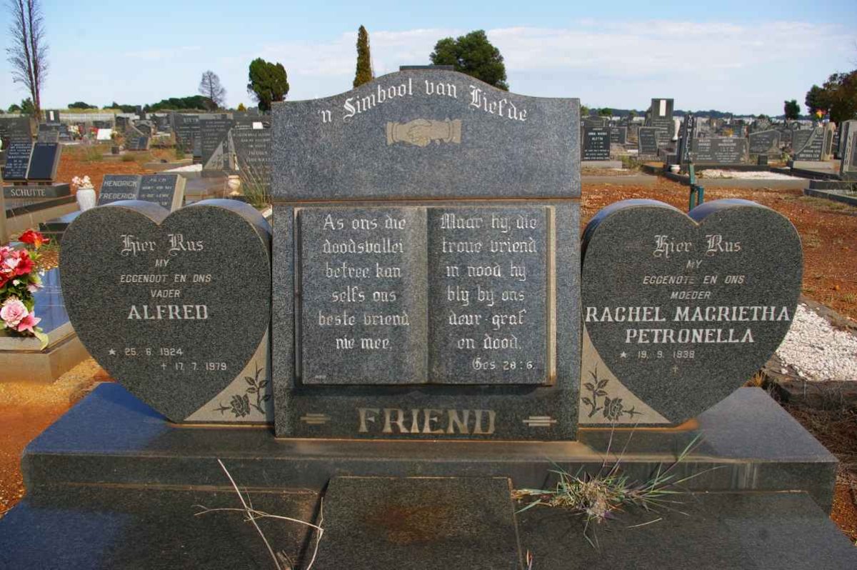 FRIEND Alfred 1924-1979 &amp; Rachel Magrietha Petronella 1938-