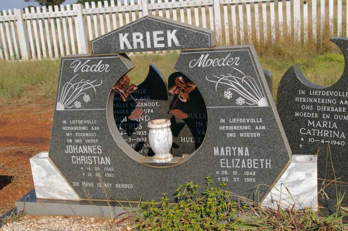 KRIEK Johannes Christiaan 1940-1993 &amp; Maryna Elizabeth 1948-1995