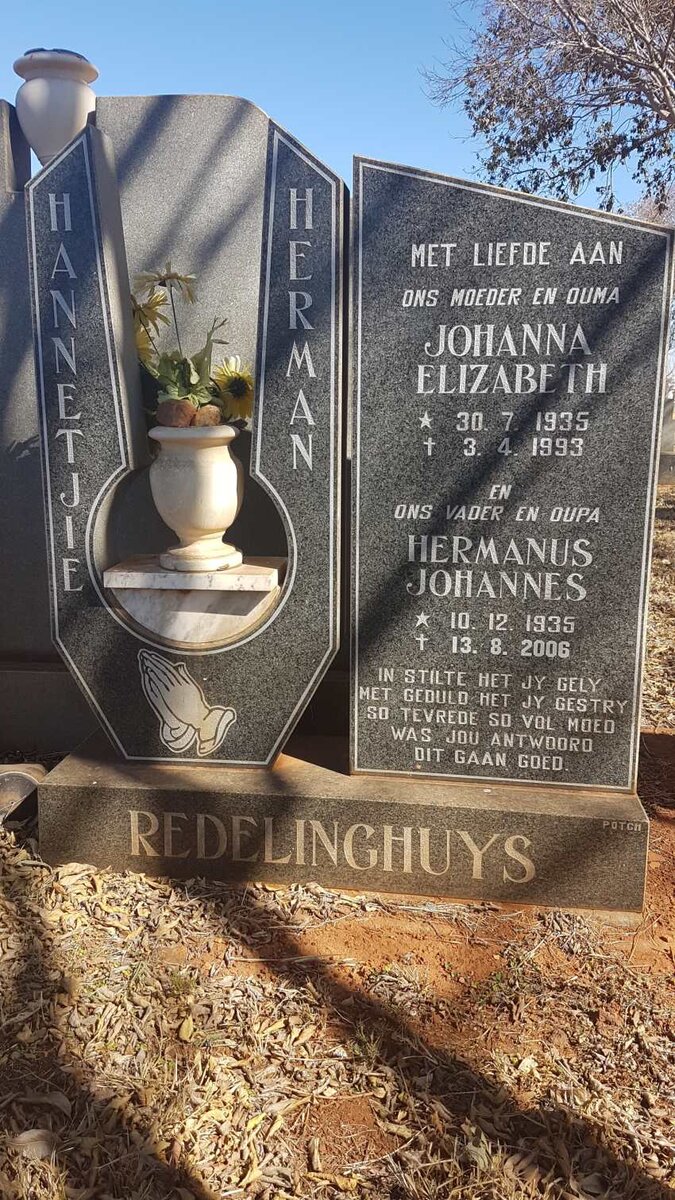 REDELINGHUYS Hermanus Johannes 1935-2006 &amp; Johanna Elizabeth 1935-1993