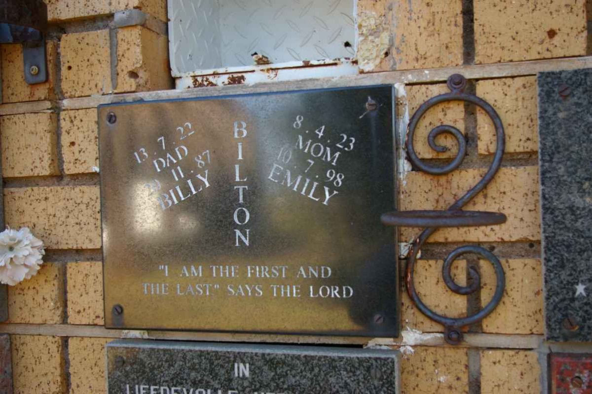 BILTON Billy 1922-1987 &amp; Emily 1923-1998