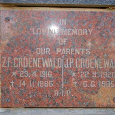 GROENEWALD Z.F. 1916-1986 &amp; J.P. 1920-1985