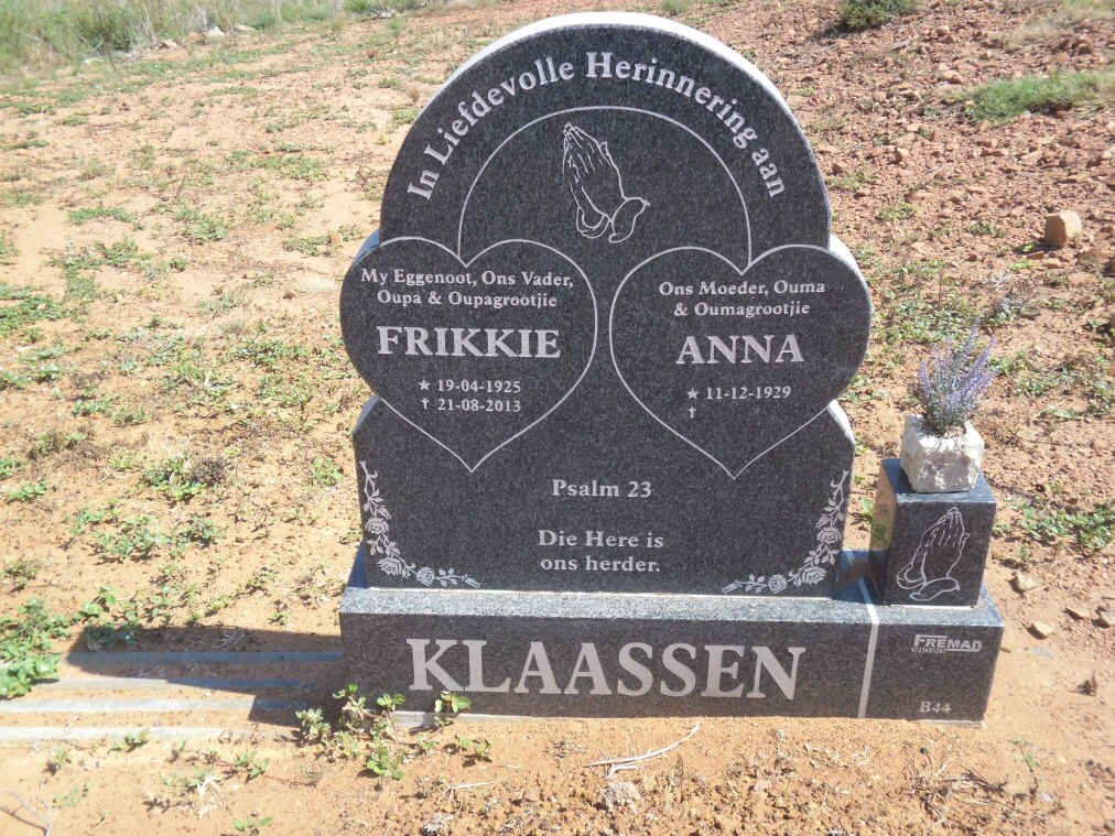KLAASSEN Frikkie 1925-2013 &amp; Anna 1929-