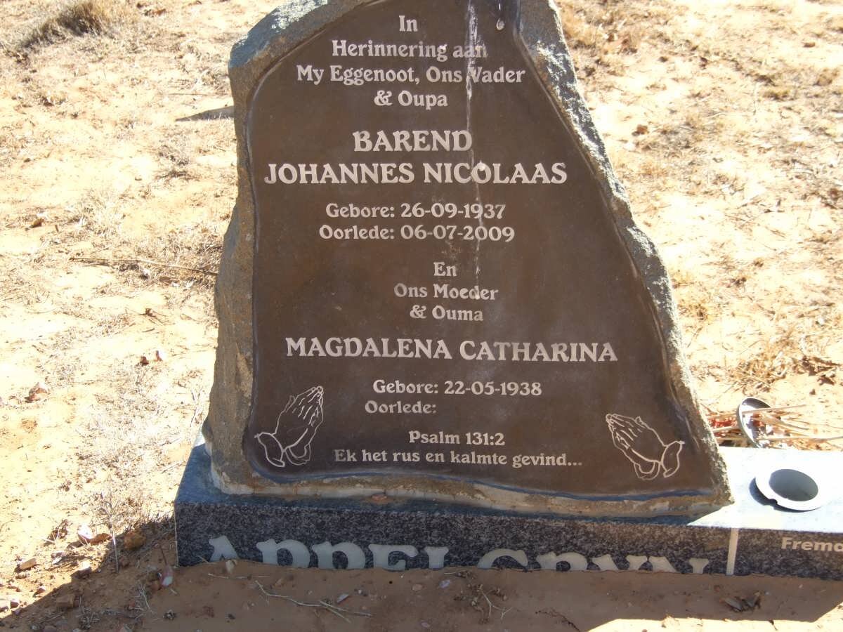 APPELGRYN Barend Johannes Nicolaas 1937-2009 &amp; Magdalena Catharina 1938-